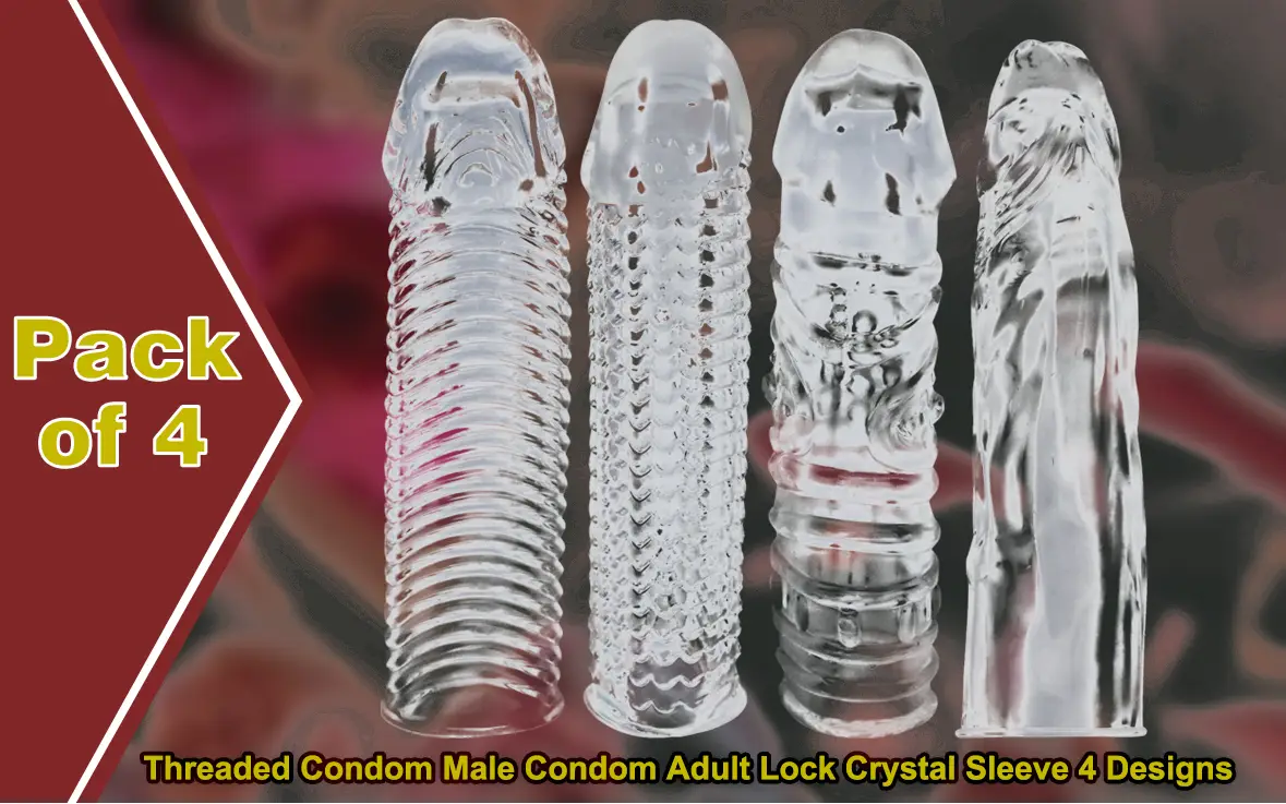 Pack of 4 crystal textured penis sleeves in different shapes and textures for length and girth enhancement