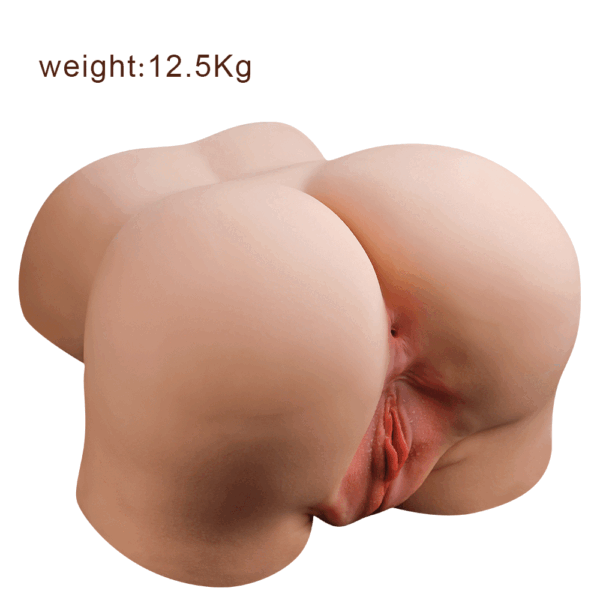 Side view of a realistic female torso sex toy.