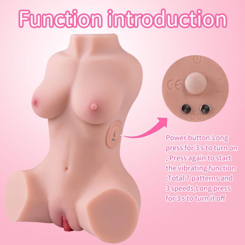 Close-up of the power button and charging port, with instructions on how to use it.