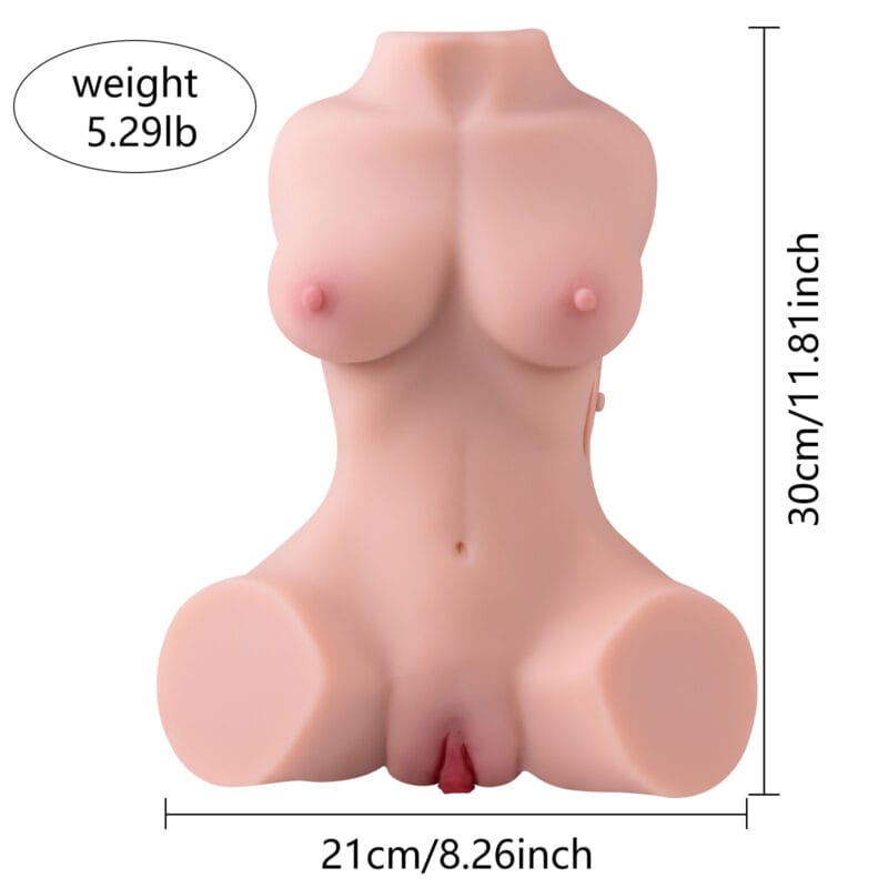The mini torso masturbator with its dimensions and weight.