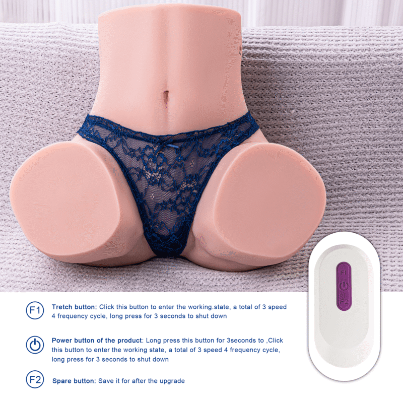 The masturbator with its wireless remote control and button explanations.