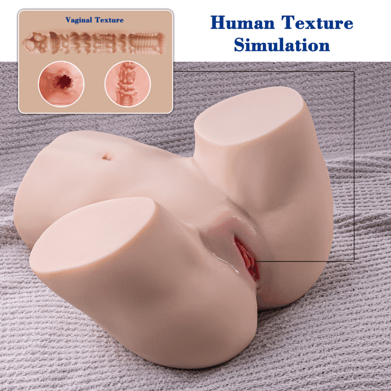 A diagram showing the internal textured walls of the vagina and human simulation.