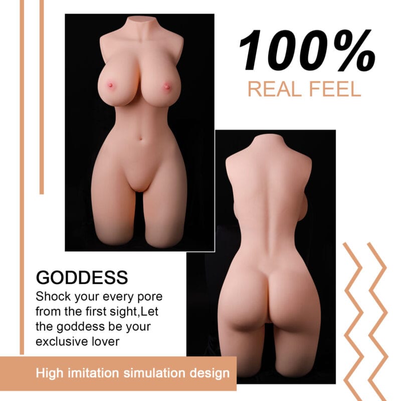 Front and back views of the full female torso doll, highlighting the realistic curves.
