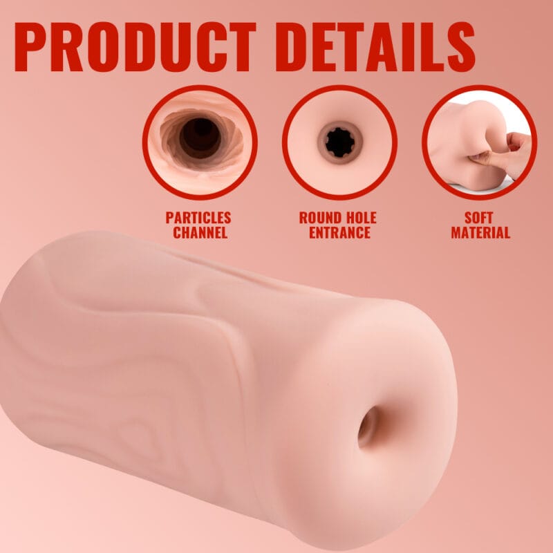 The masturbator with close-ups of its internal textures and soft material.