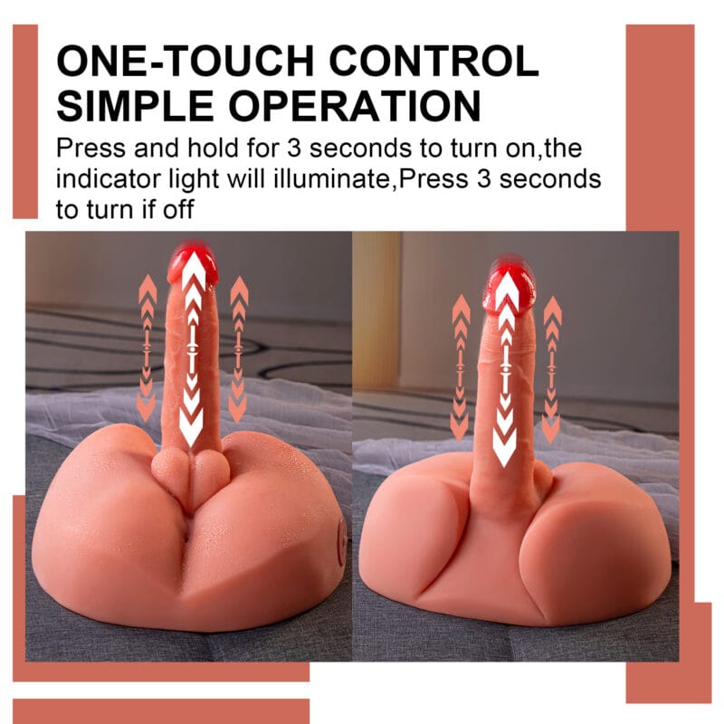A split image showing the one-touch control and simple operation of the masturbator.