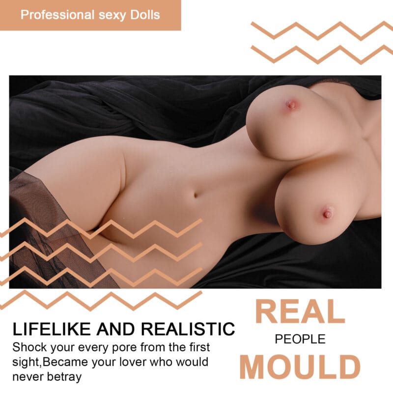 A side view of the realistic female torso doll, highlighting the soft breast and belly area.